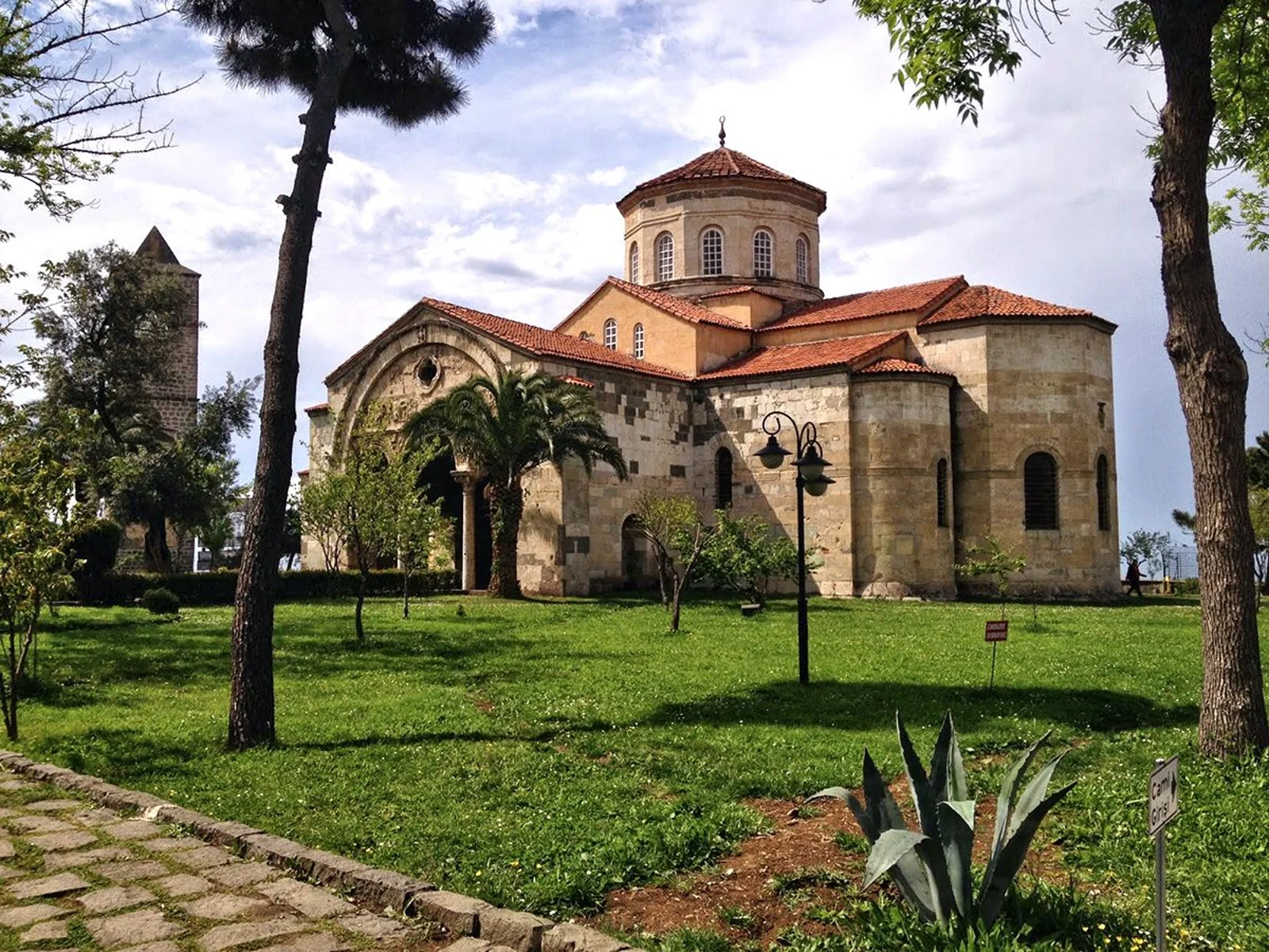 Exterior of Hagia Sophia Mosque in Trabzon with stone arches